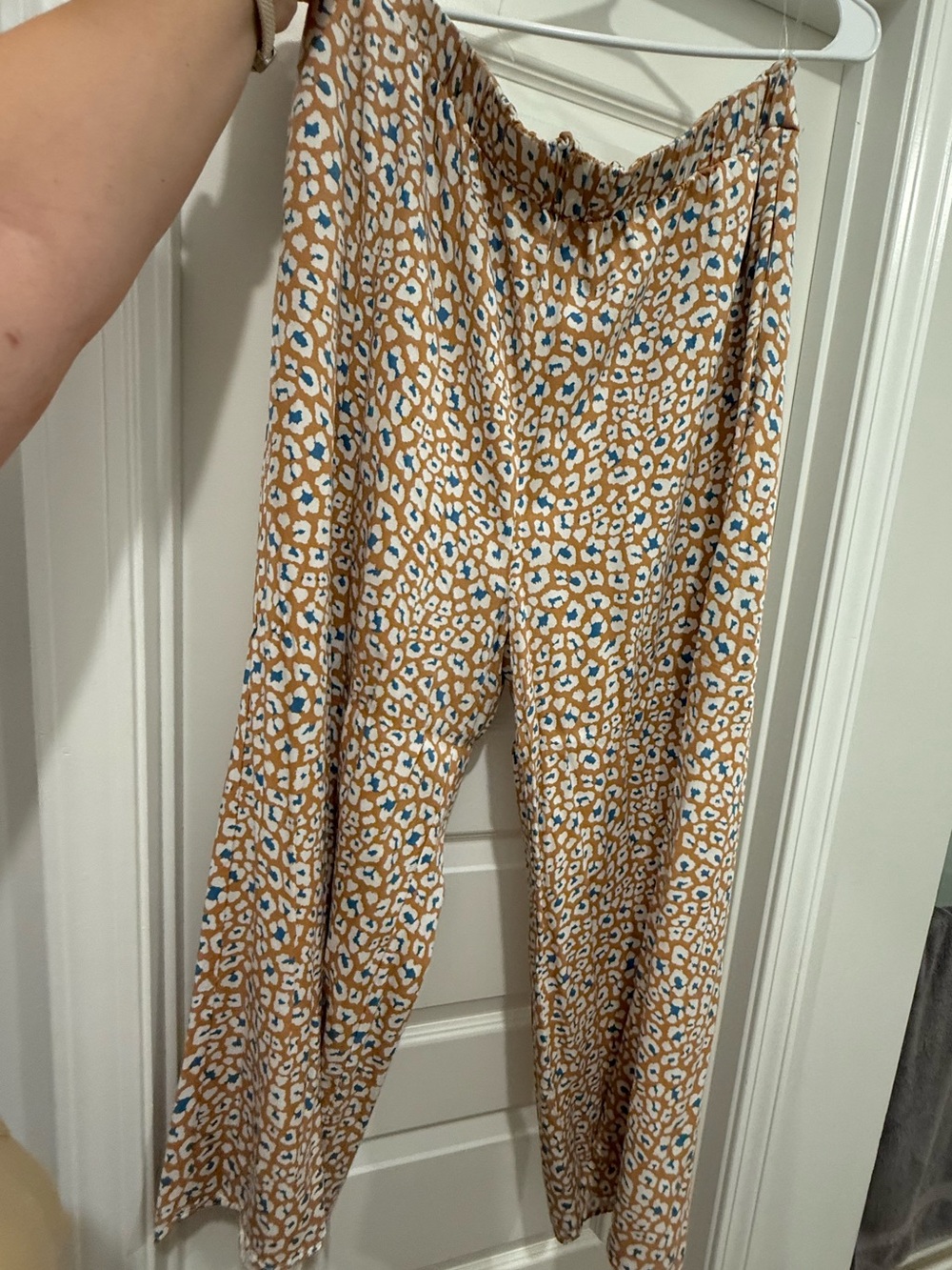 entro Tan & White Leopard Print Pants with Blue Spots